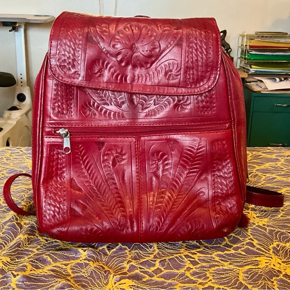 Genuine Leather Ropin West Red Backpack Purse